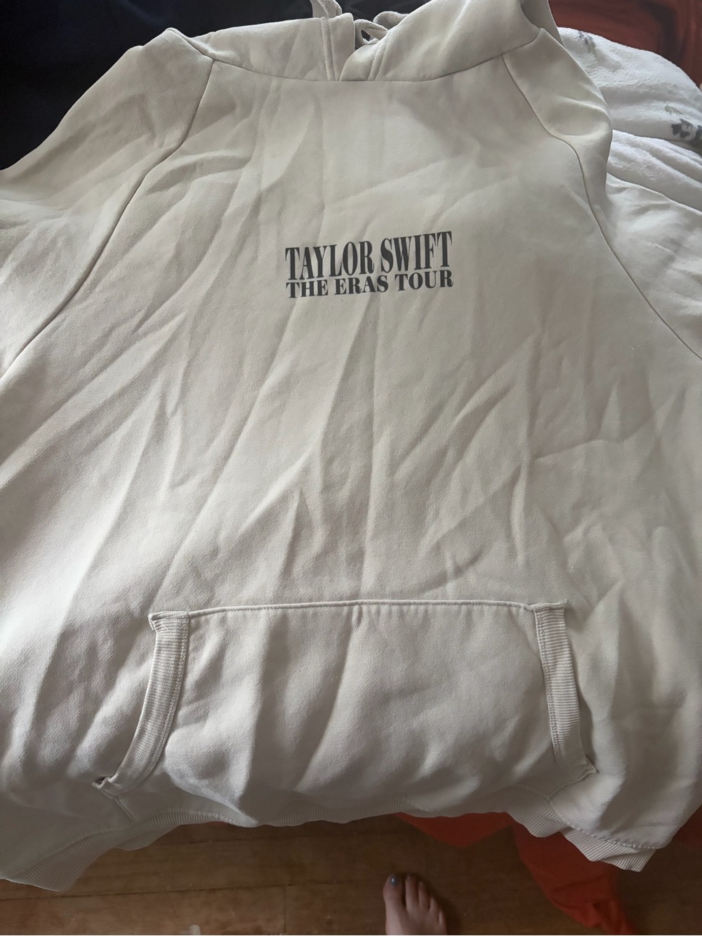Taylor Swift Cream Hoodie with Black Tour Logo